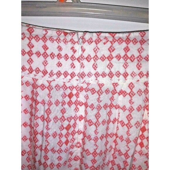 Ann Taylor Loft Skirt Sz 6 Geometric print LINEN BLEND Pleated Ivory Coral 30.5" - Picture 5 of 7